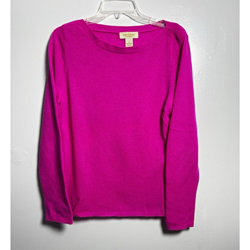 Peck & Peck Cashmere Hot Pink Solid Scoop Neck Lg Slv Pullover Sweater Women L